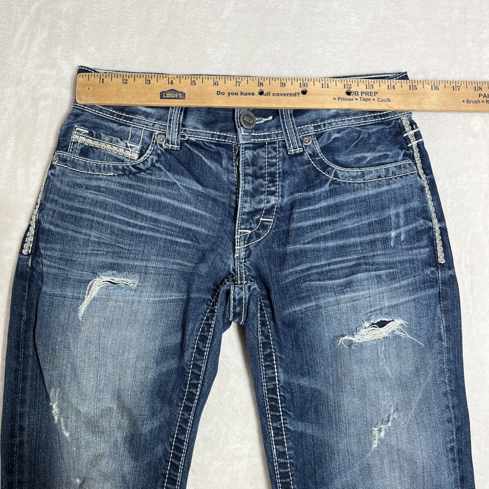 BKE Buckle Justin Mens 28x31 1/2 Distressed Straight Thick Stitch Jeans Jake EUC - Picture 15 of 16